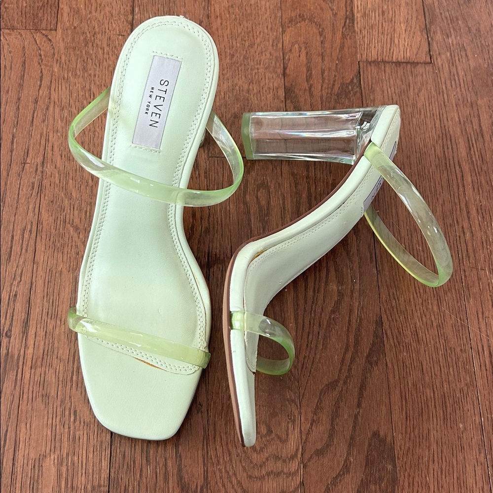 Steven Clear and Green Heeled Sandals